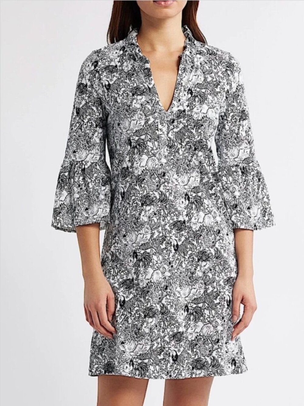 NEW Lilly Pulitzer Hayes Black Onyx White Floral Shift Dress Animal Magnetism XS
